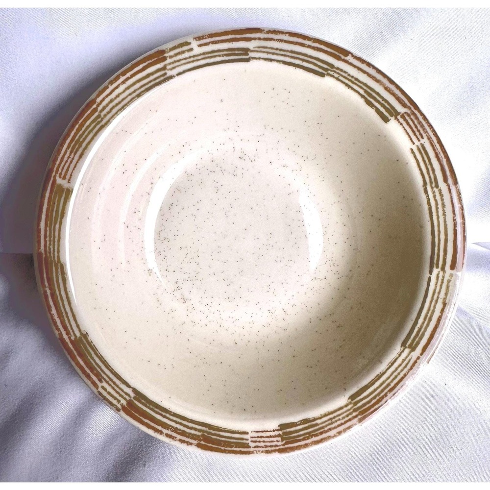 Syracuse China Speckled Rimmed Bowl with Tan and Brown Band
